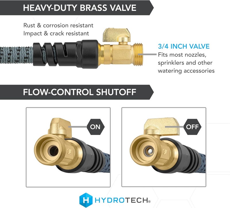 Hydrotech 60 ft Garden Hose – Patented Force Control, Burst-Proof, Lightweight, Flexible, No-Kink Design, 5/8", 4 Tire Hose Guides, Ideal for Car Wash & Automotive Care - Image 4